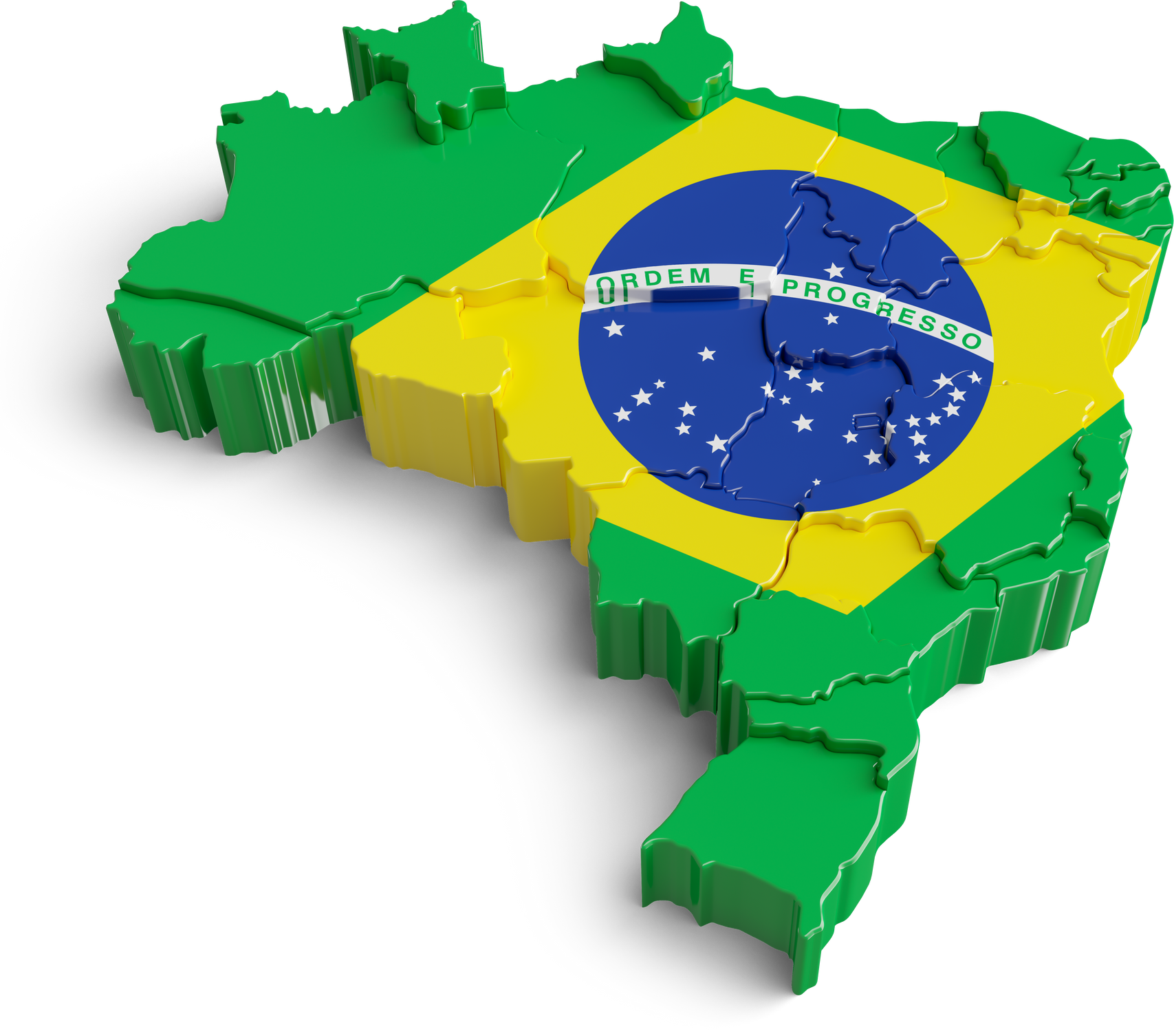 Brazil flag map with states highlighted in 3d render